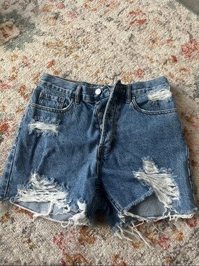 PacSun Women's Distressed Dark Blue Denim Shorts